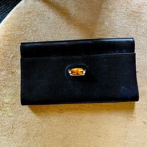 Talbots black bamboo clutch purse bag large size like new possibly vintage.